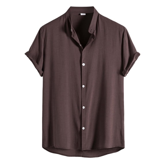 Bcfgryg Male Summer Casual Solid Shirt Tops Short Sleeve Stand Collar Pocket Shirt Men's Linen Shirts Summer