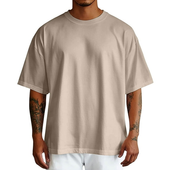 Bcfgryg Male Summer Pure Oversized Shirt Solid Color Large Size Short Sleeve Round Shoulder Sleeve Top Men T-shirts