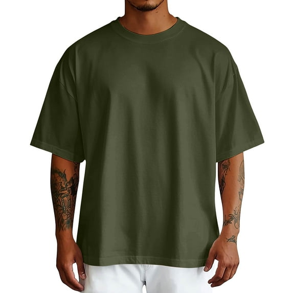 Bcfgryg Male Summer Pure Oversized Shirt Solid Color Large Size Short Sleeve Round Shoulder Sleeve Top Men T-shirts