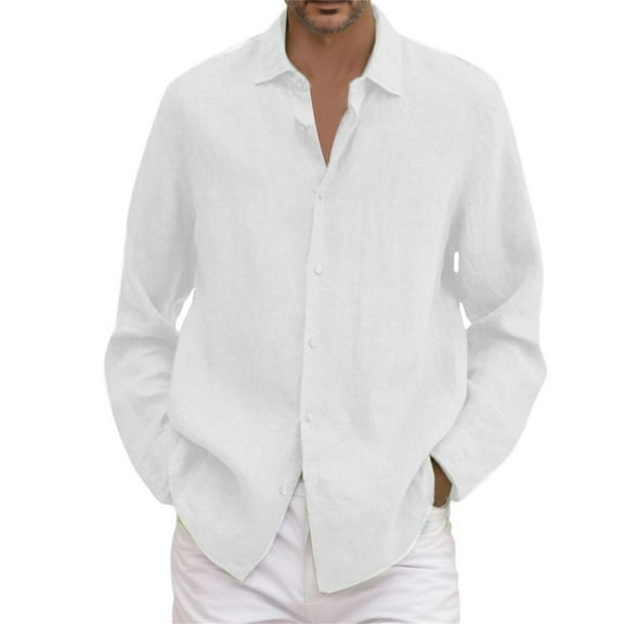 Bcfgryg Male Summer Solid Casual Plus Size Loose Shirt Mens Turn Down Collar Long Sleeve Shirt Stretch Comfort Men's Shirts