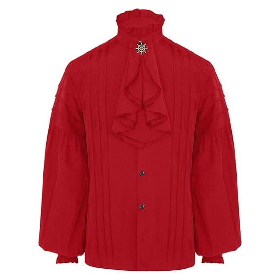 Bcfgryg Male Vintage Court Shirt Stand Collar Hem Long Sleeve Puff Sleeve Shirt Blouse Men's Slim Fit Dress Shirts