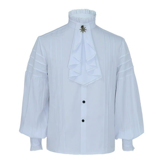 Bcfgryg Male Vintage Court Shirt Stand Collar Hem Long Sleeve Puff Sleeve Shirt Blouse Men's Slim Fit Dress Shirts