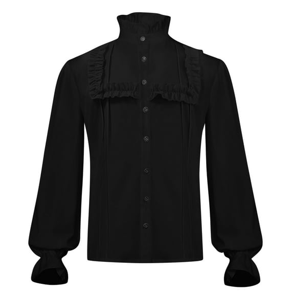 Bcfgryg Male Vintage Lace Shirt Hem Stand Collar Long Sleeve Fold Shirt Blouse Big and Tall Men's Shirts