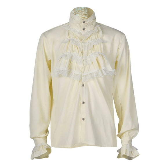 Bcfgryg Male Vintage Lace Shirt Stand Collar Long Sleeve Fold Shirt Blouse Stretch Comfort Men's Shirts