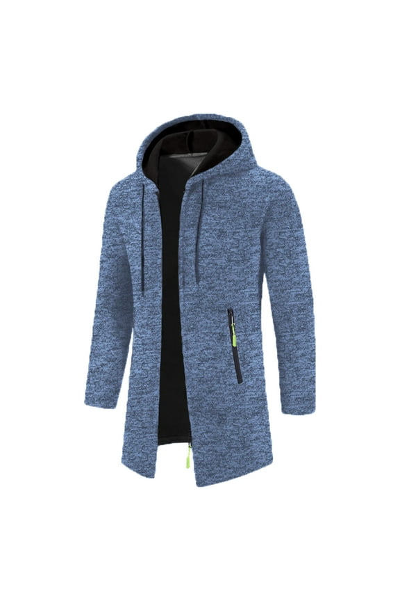 Male Winter Fashion Sweater Jacket Long Sleeve Thick High Neck Soild Color Check Sweater Cardigan Jacket Cardigans For Men Blue XL