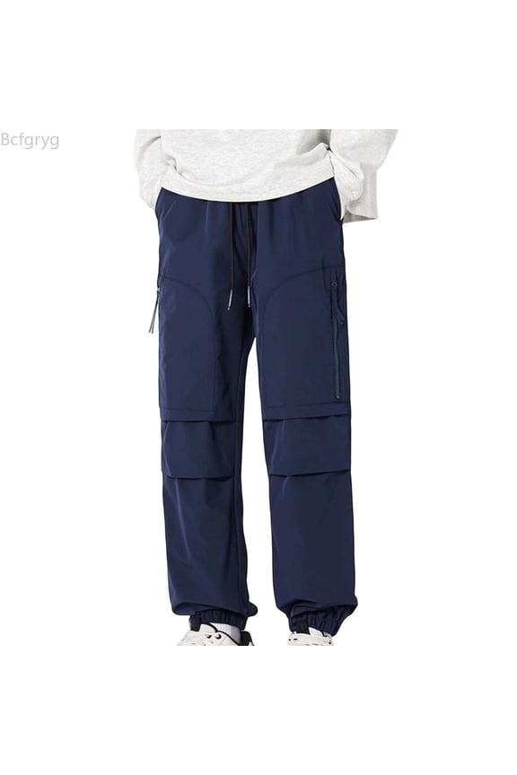 Man High Street Fashion Trend Pleated Design Straight Leather Pants Men’s Casual Pants Blue XXL