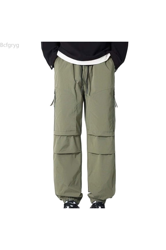 Man High Street Fashion Trend Pleated Design Straight Leather Pants Men’s Casual Pants Green XXXXL