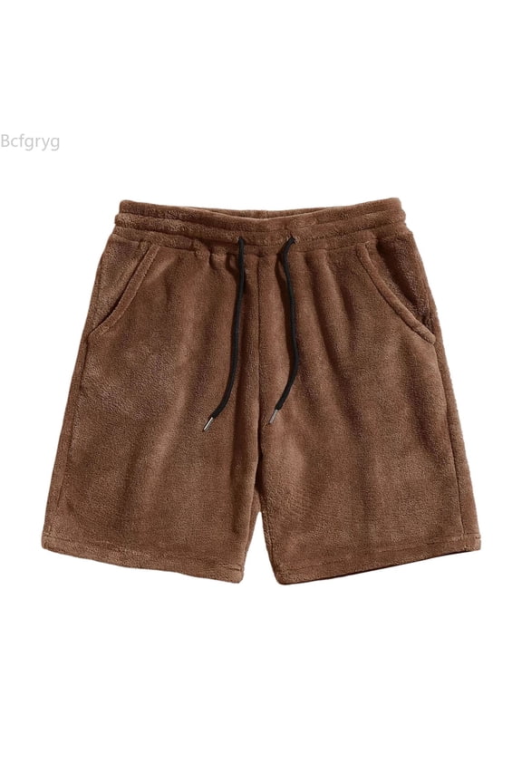 Man High Street Fashion Trend Pleated Design Straight Leather Shorts Mens Athletic Shorts Brown S