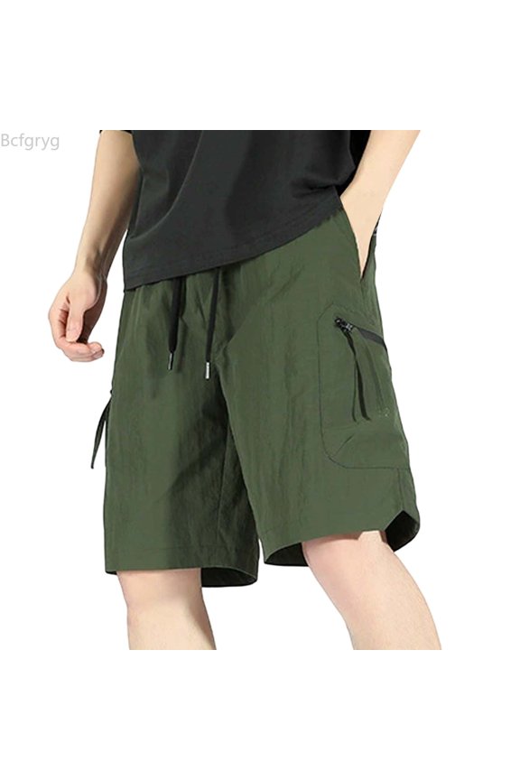Man High Street Fashion Trend Pleated Design Straight Leather Shorts Mens Athletic Shorts Green XL