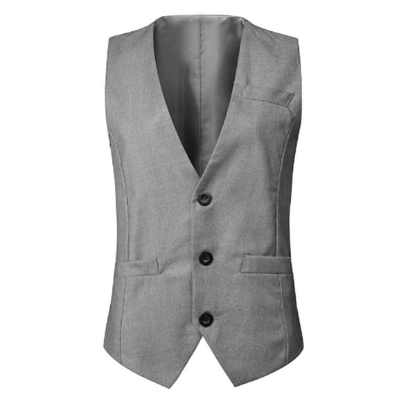 Bcfgryg Me's V Neck Suit Casual Single Coat Slim Fit Vest Wedding Groom Man Dress Casual Business Suit Formal Suit Mens Coats Gray L