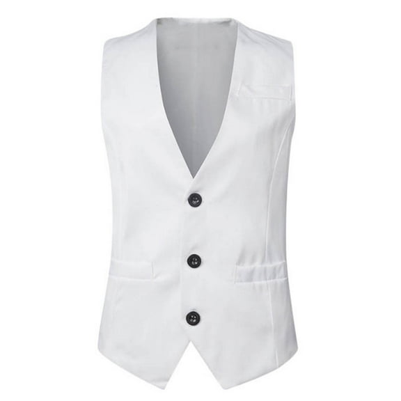 Bcfgryg Me's V Neck Suit Casual Single Coat Slim Fit Vest Wedding Groom Man Dress Casual Business Suit Formal Suit Mens Coats White XL