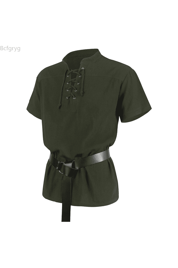 Medieval Gothic Shirt For Tunic With Bandage Sleeves Stylish Historical Top Big and Tall Shirts Green M