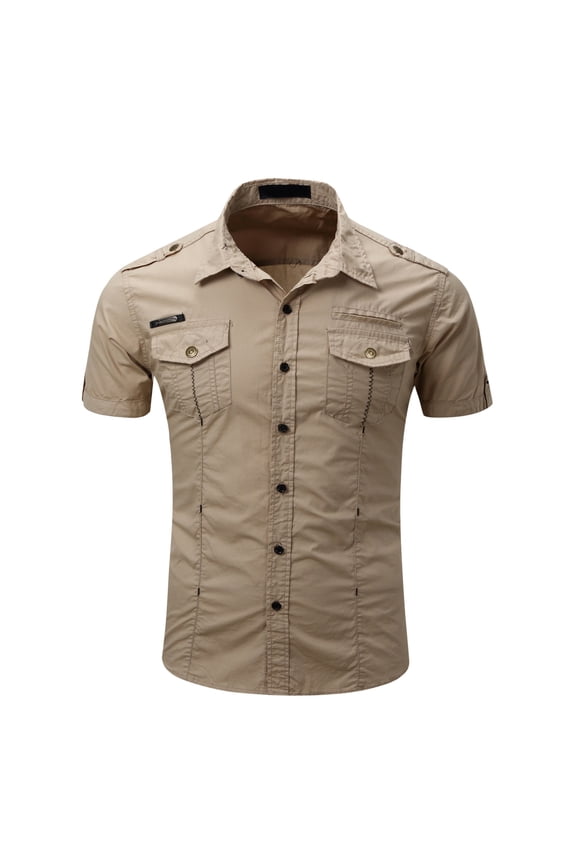 Men Europe And The United States Short Sleeved Shirt Outdoor Men's Large Size Cargo Shirt Stretch Comfort Men's Shirts
