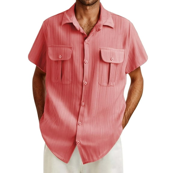 Bcfgryg Men Fashion Casual Top Shirt Comfortable Solid Color Button Shirt Top Short Sleeve Tops Men's Slim Fit Dress Shirts