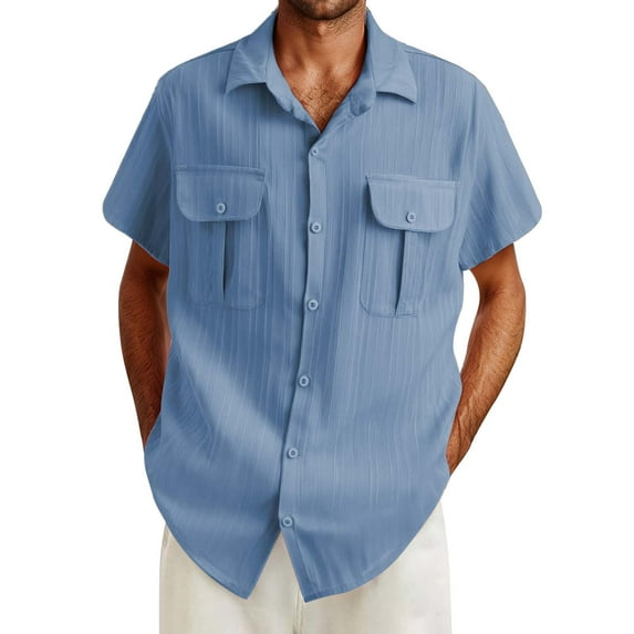 Bcfgryg Men Fashion Casual Top Shirt Comfortable Solid Color Button Shirt Top Short Sleeve Tops Men's Slim Fit Dress Shirts