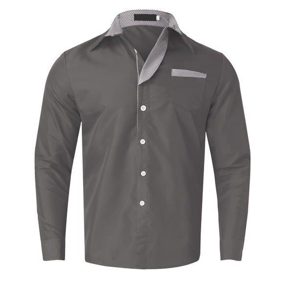 Bcfgryg Men Fashion Casual Top Shirt Simple Comfortable Solid Color Collar Button Collar Shirt Top Long Sleeve Top Stretch Comfort Men's Shirts