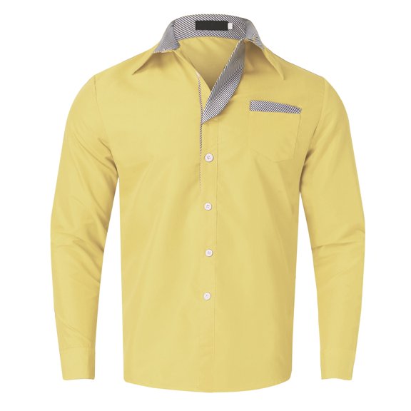 Bcfgryg Men Fashion Casual Top Shirt Simple Comfortable Solid Color Collar Button Collar Shirt Top Long Sleeve Top Stretch Comfort Men's Shirts