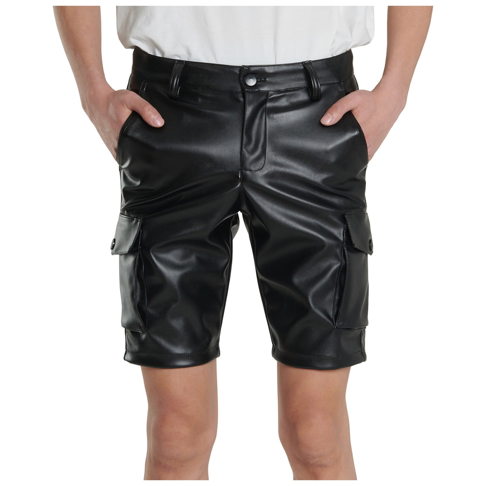 Floerns Women's Plus Size PU Leather Skorts - Side Split Mini Track Shorts For Clubwear & Parties
