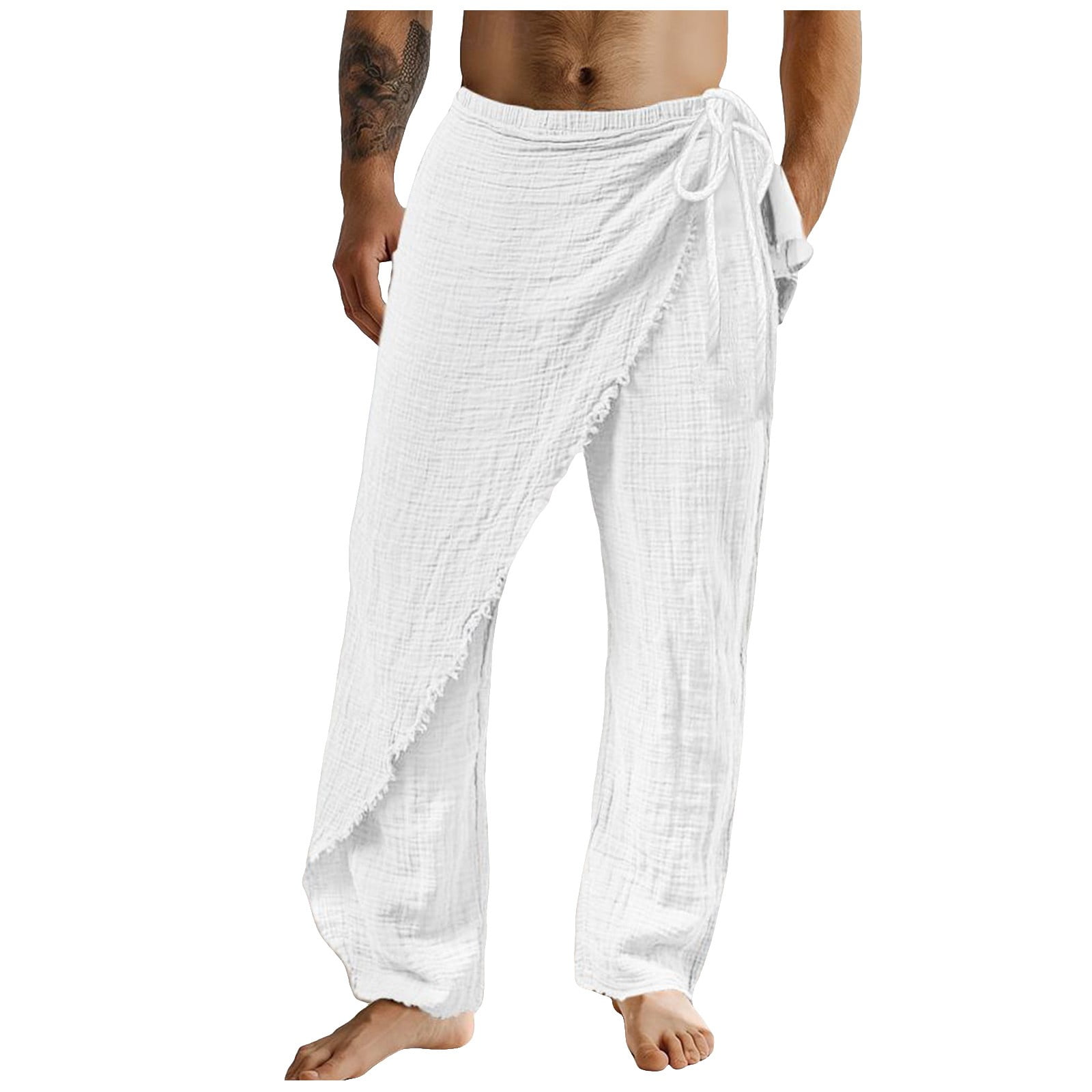 Bcfgryg Men Linen Pants Trousers Summer Pants Drawstring Elastic Waist ...