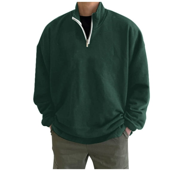 Bcfgryg Men Quarter Zip Sweatshirts Neck Pullover Big and Tall Solid Color Long Sleeve Loose Fit Sweatshirt,Green XXXL