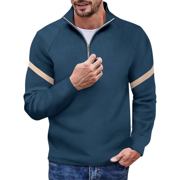 Bcfgryg Men Quarter Zip Sweatshirts Mock Neck Winter Pullover Sweatshirt Long Sleeve Casual Tops,Blue XL