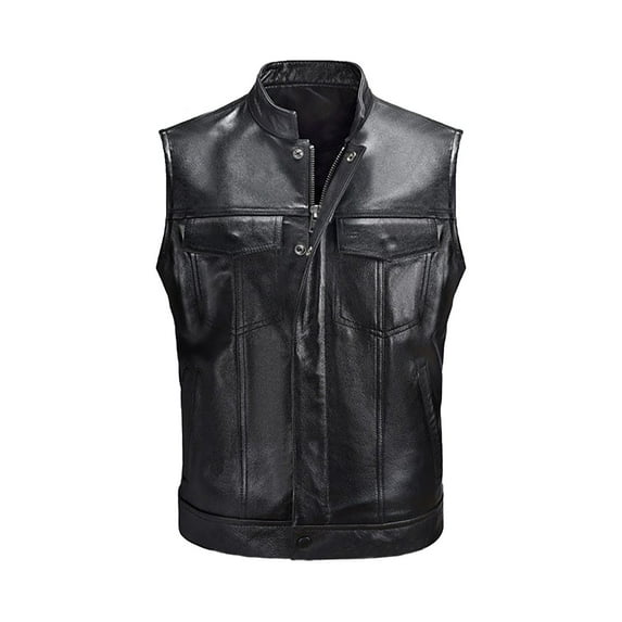 Bcfgryg Men'S Trendy Fashionable Cool And Handsome Zipper Button Motorcycle Casual Leather Vest Men's Work Vest