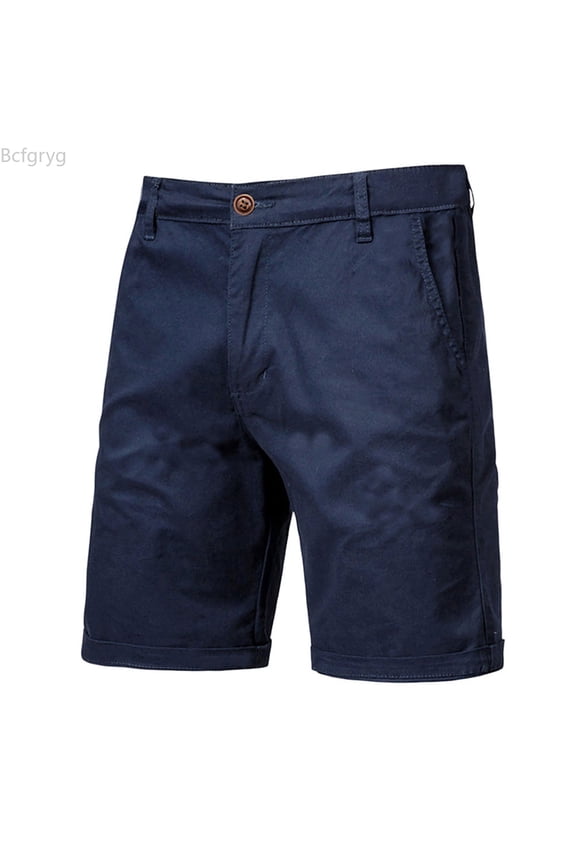 Men Solid Color Casual Business Trend Foreign Trade Slim Fit Button Straight Tube Workwear Shorts Mens Cargo Shorts Blue M