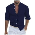 thumbnail image 1 of Bcfgryg Men Solid Color Cotton And Linen Casual Loose Sleeved Shirt Trend Top Business Shirts Men, 1 of 5