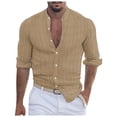 thumbnail image 1 of Bcfgryg Men Solid Color Cotton And Linen Casual Loose Sleeved Shirt Trend Top Business Shirts Men, 1 of 5