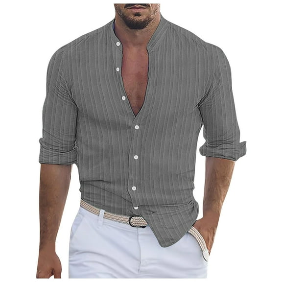 Bcfgryg Men Solid Color Cotton And Linen Casual Loose Sleeved Shirt Trend Top Men's Casual Shirts