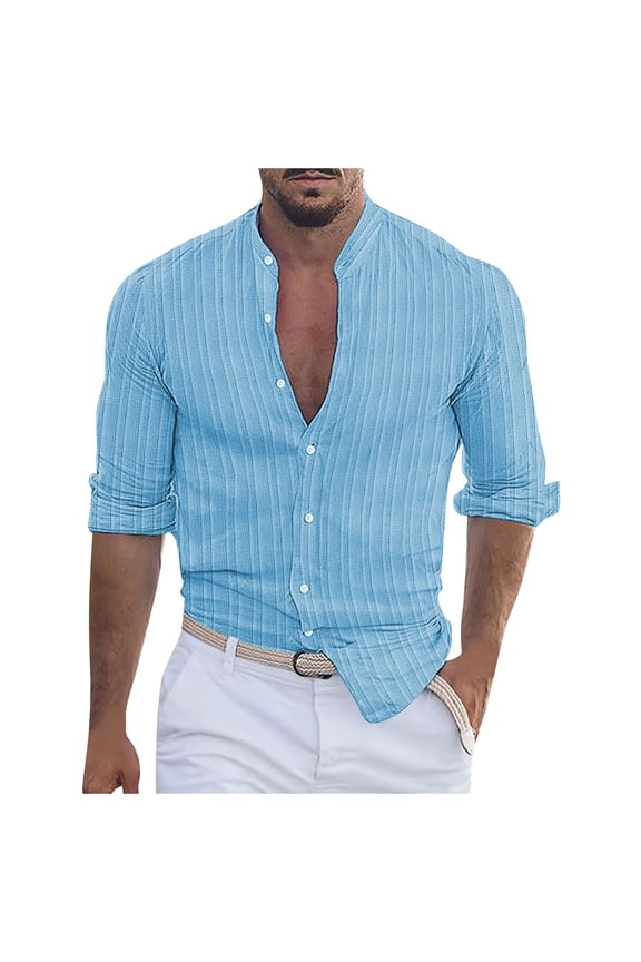 Men Solid Color Cotton And Linen Casual Loose Sleeved Shirt Trend Top Men's Casual Shirts