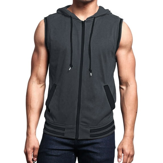 Bcfgryg Men Solid Color Hooded Sleeveless Vest Fitness Jacket Casual Loose Sports Breathable Comfortable Trendy Jacket Mens Coats Gray L