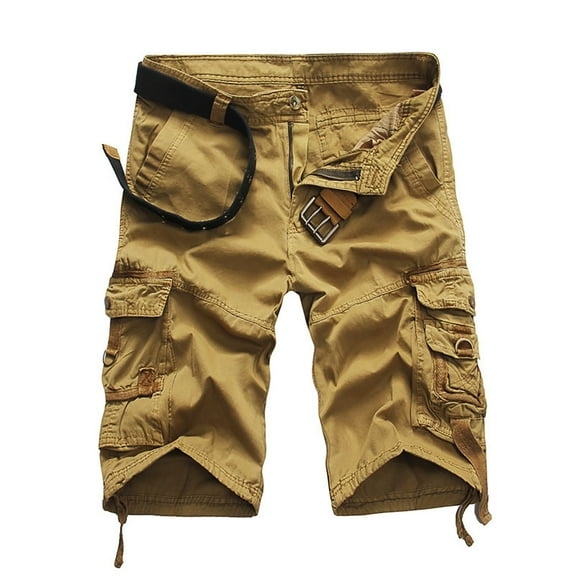 Bcfgryg Men Solid Color Plus Size Pocket Five Quarter Shorts Summer Casual Loose Business Pure Pants Cargo Shorts Men Khaki 38