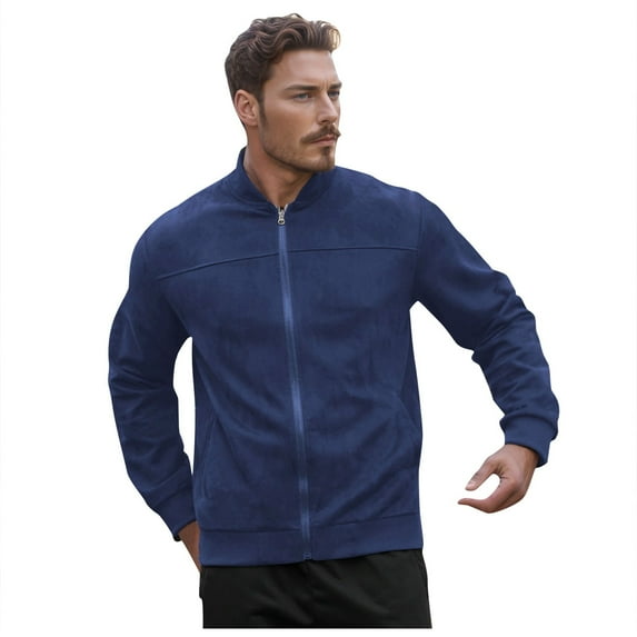 Bcfgryg Men Solid Color Suede Lightweight Stand Up Collar Zipper Cardigan Jacket Casual Loose Business Comfortable Trendy Jacket Casual Hooded Jackets For Men