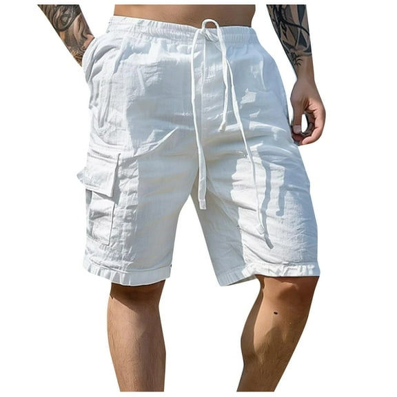 Bcfgryg Men Spring And Summer Pant Casual All Solid Color Painting Loose Plus Size Trouser Fashion Beach Pockets Short Men's Shorts For Swimming White S