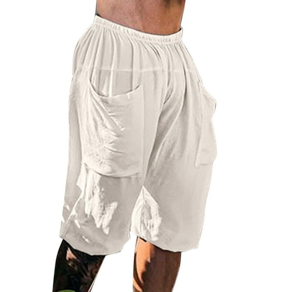 Bcfgryg Men Summer Solid Color Casual Shorts Loose Elastic Waist Pocket Beach Pants Men's Shorts Beige M