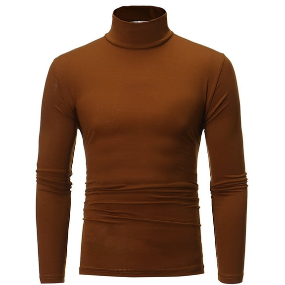 Bcfgryg Men Turtleneck Long Sleeve Knitted Pullover Basic Slim Fit Casual Soft Comfy T Shirts Brown