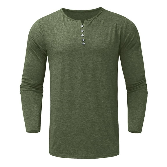 Bcfgryg Men's Autumn And Winter Casual Loose Multi-button Solid Color Long-sleeved Top Men’S Formal Dress Shirts Green