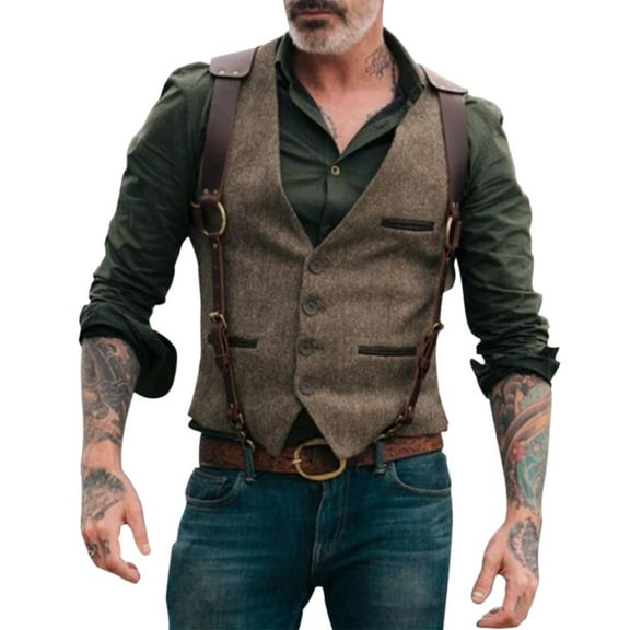 Bcfgryg Men's Autumn And Winter Casual Retro Single-breasted Suit Vest Lightweight Men's Vest