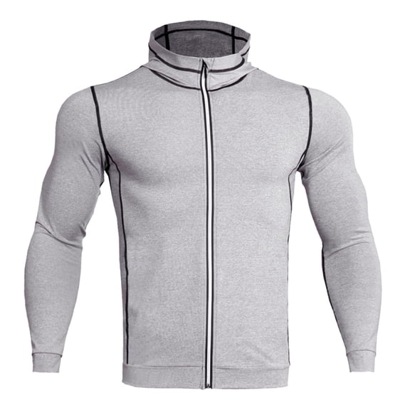 Bcfgryg Men's Autumn And Winter Fitness Training Casual Hooded Zipper Long-sleeved Sports Quick-drying Jacket Men's Lightweight Jacket Silver M