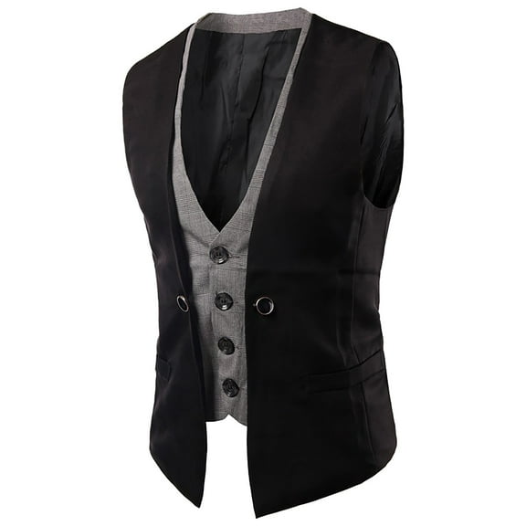 Bcfgryg Men's Autumn And Winter New Trend Stitching Two Piece Casual Vest Vest Men's Jacket Black L