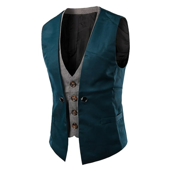 Bcfgryg Men's Autumn And Winter New Trend Stitching Two Piece Casual Vest Vest Men's Jacket Blue XXL