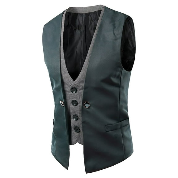 Bcfgryg Men's Autumn And Winter New Trend Stitching Two Piece Casual Vest Vest Men's Jacket Gray L