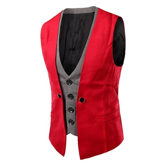 Bcfgryg Men's Autumn And Winter New Trend Stitching Two Piece Casual Vest Vest Men's Jacket Red L