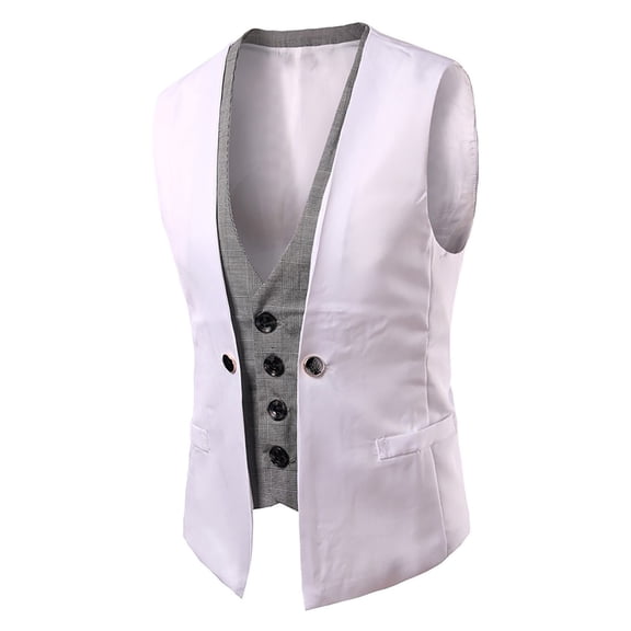 Bcfgryg Men's Autumn And Winter New Trend Stitching Two Piece Casual Vest Vest Men's Jacket White XXL
