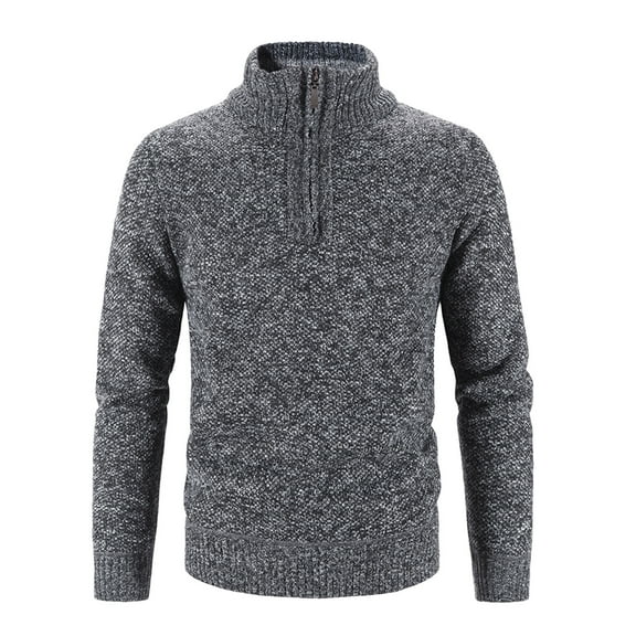 Bcfgryg Men's Autumn And Winter Slim Collar Solid Color Thickening Half Zipper Knit Bottoming Shirt Pullover Sweater Mens Knit Sweater Gray L