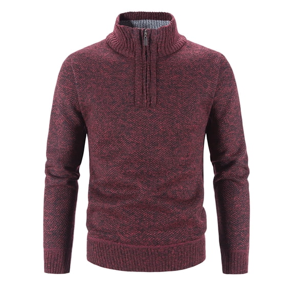 Bcfgryg Men's Autumn And Winter Slim Collar Solid Color Thickening Half Zipper Knit Bottoming Shirt Pullover Sweater Mens Knit Sweater Red L