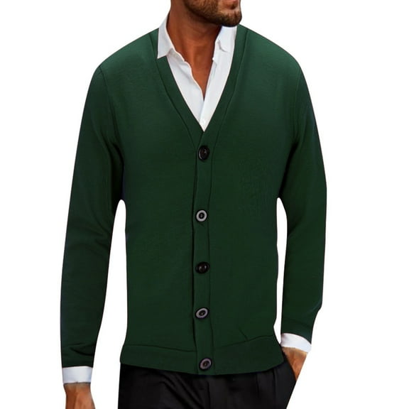 Bcfgryg Men's Autumn And Winter Solid Color Button Casual Loose Knit Cardigan Men's Lightweight Jacket Green XL