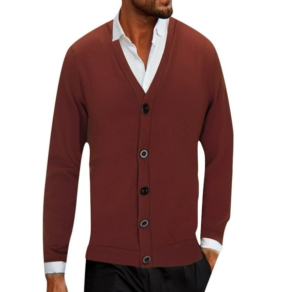 Bcfgryg Men's Autumn And Winter Solid Color Button Casual Loose Knit Cardigan Men's Lightweight Jacket Red XL