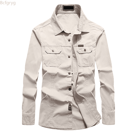 Bcfgryg Men's Autumn Long Sleeve Shirt Casual Style Workwear Jacket Slim Fit Shirt Men Shirts Casual Beige L